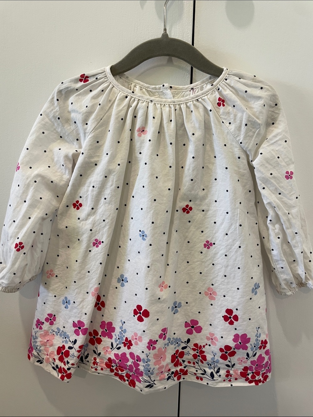 Girls' White Floral & Polka Dot Long-Sleeve dress size 12-18 months